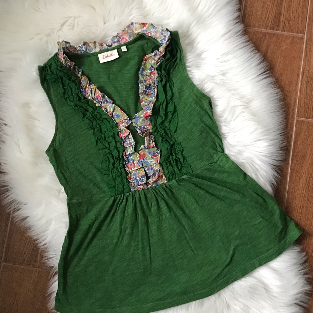 Anthropologie Deletta, tuxedo ruffle tank